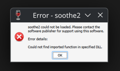 Wine error message from attempting to load soothe2