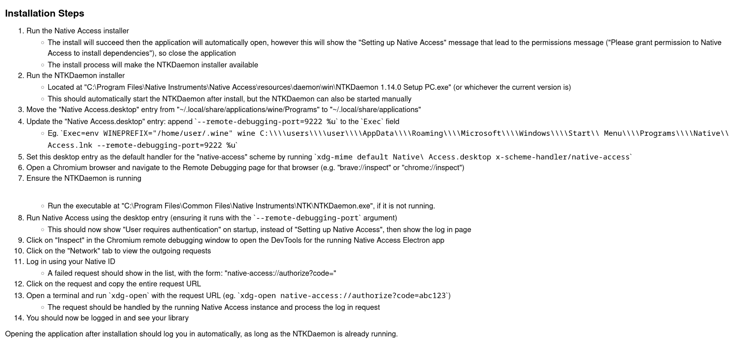 Instructions for installing Native Access 2 under Wine
